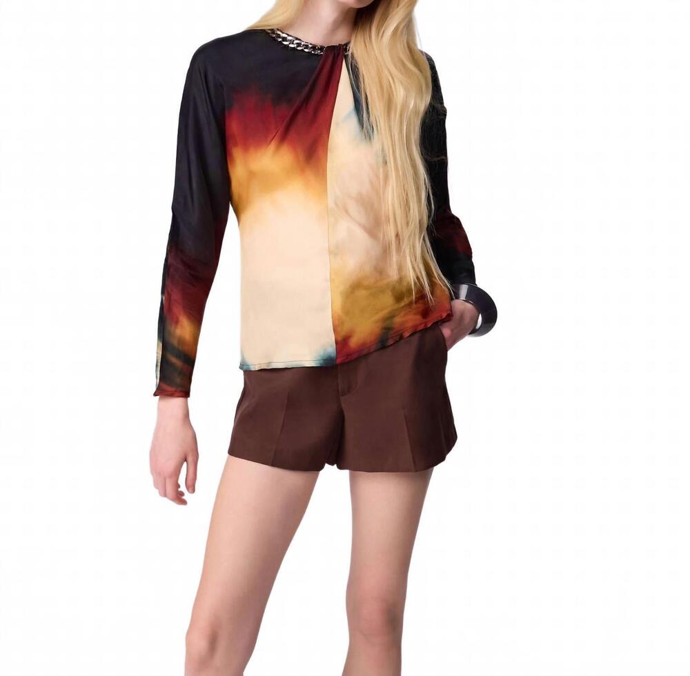 NEW THEO THE LABEL women's klotho necklace draped top in astral print